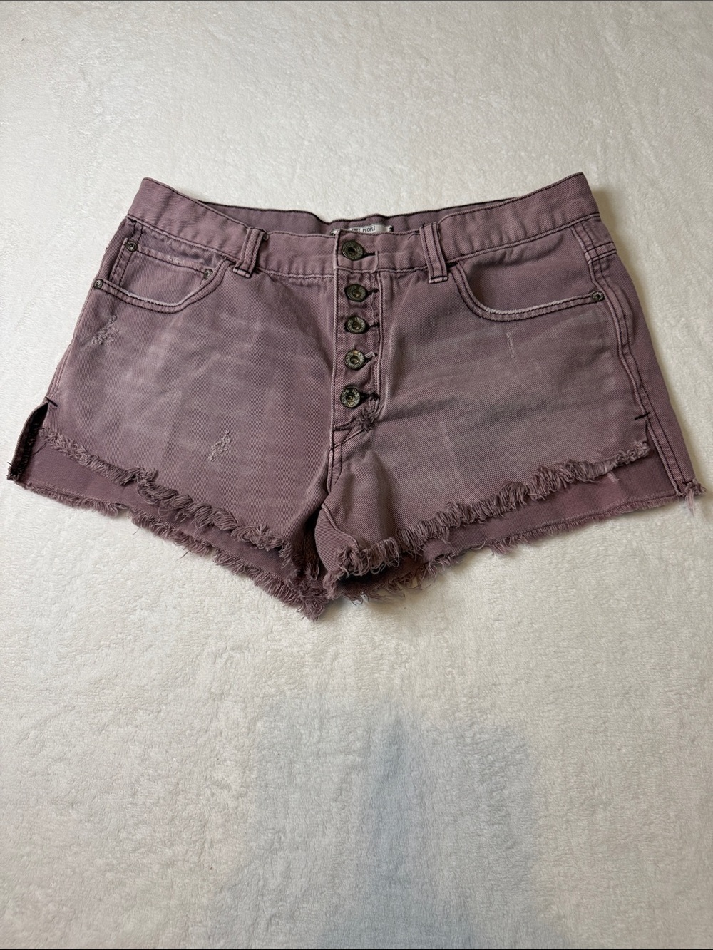 Free People Dusty Mauve High-Rise Button-Fly Denim Shorts